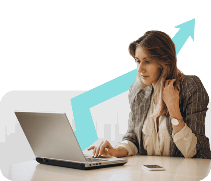 Businesswoman on a laptop highlighting benefits of high-quality leads