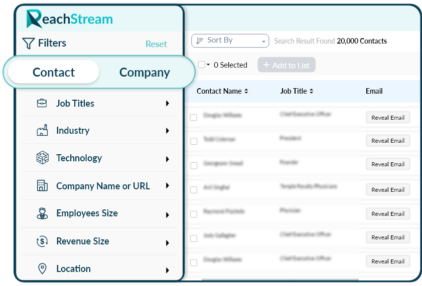 ReachStream contact filters