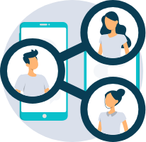 Illustration of personalized outreach showing candidate profiles linked to a smartphone