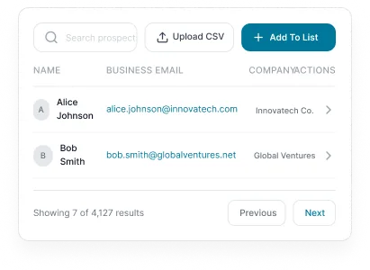 Reachstream Dashboard For Building Targeted Prospect Lists With Custom Icp Filters And Csv Upload.