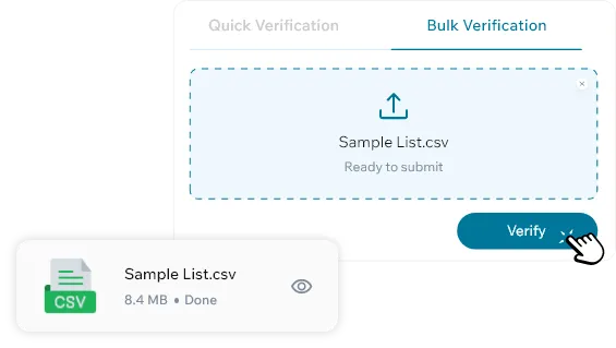 Interface For Bulk Verification Showing A Sample Csv File Ready For Secure Upload And Cleaning.