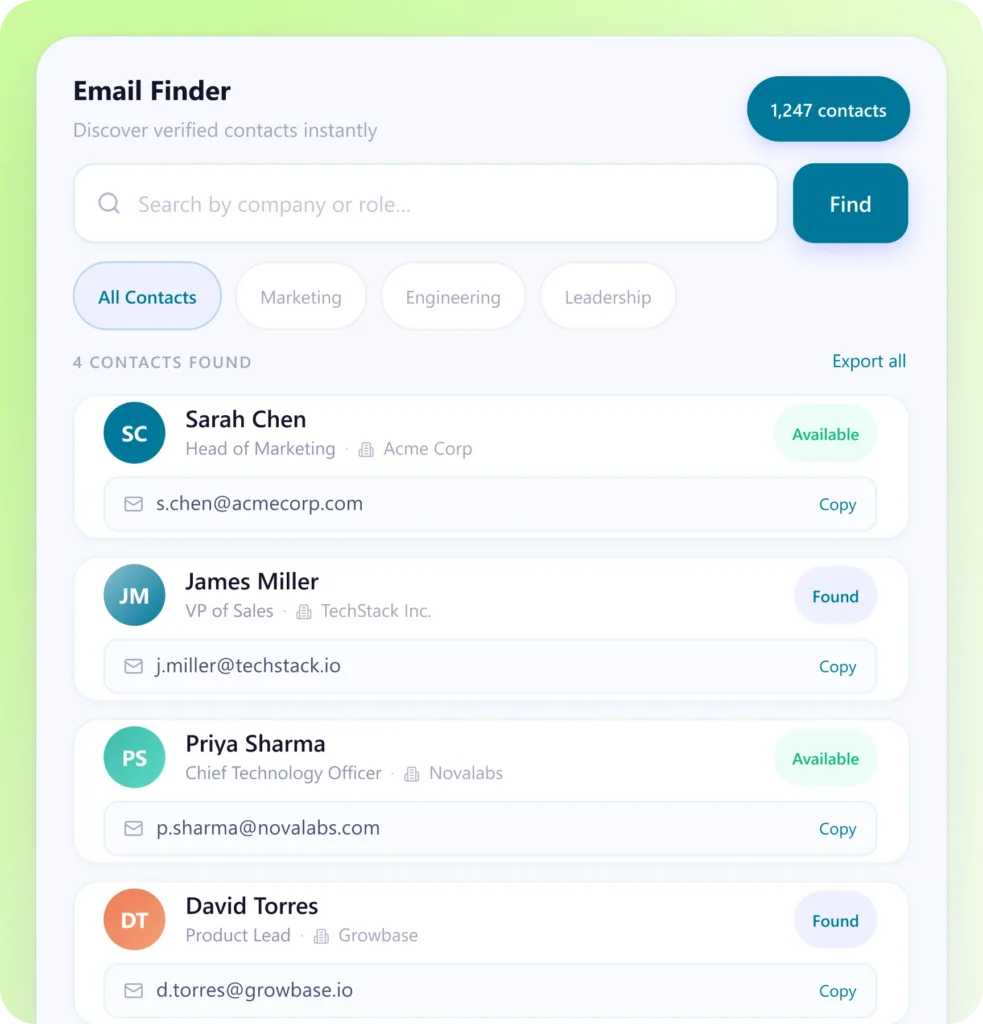 Reachstream Email Finder Tool Showing Verified Contact Results