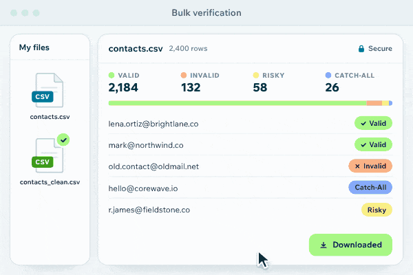 Interface For Bulk Verification Showing A Sample Csv File Ready For Secure Upload And Cleaning